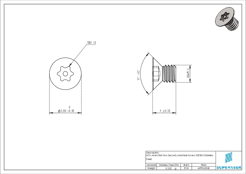 M3 Countersunk (security) Torx X 4mm