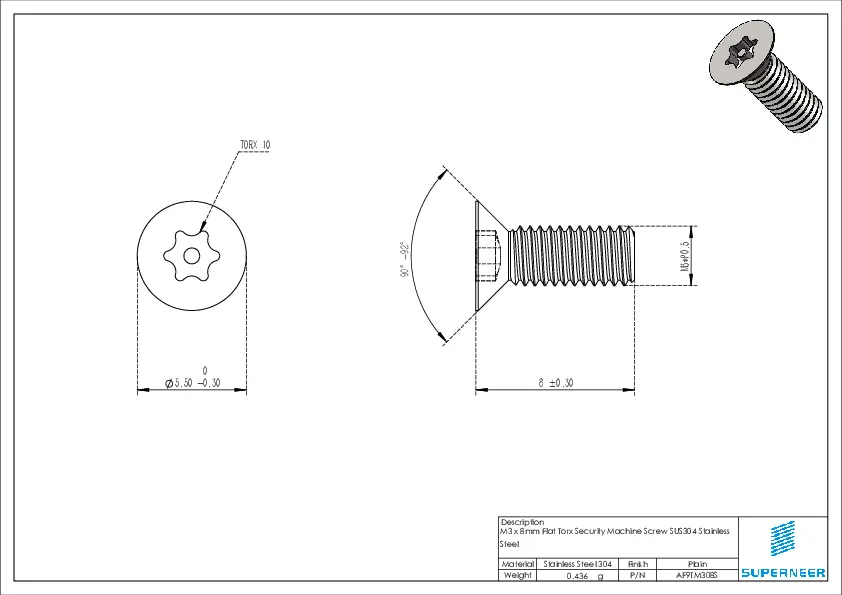 M3 Countersunk (security) Torx X 8mm