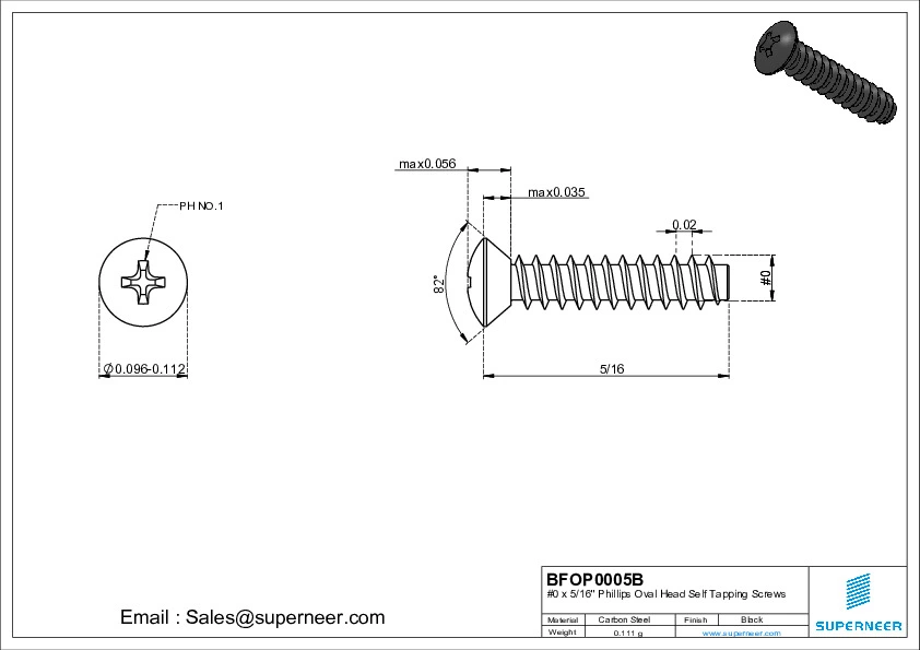 0 x 5/16" Phillips Oval Head Self Tapping Screws Steel Black Zinc Plated