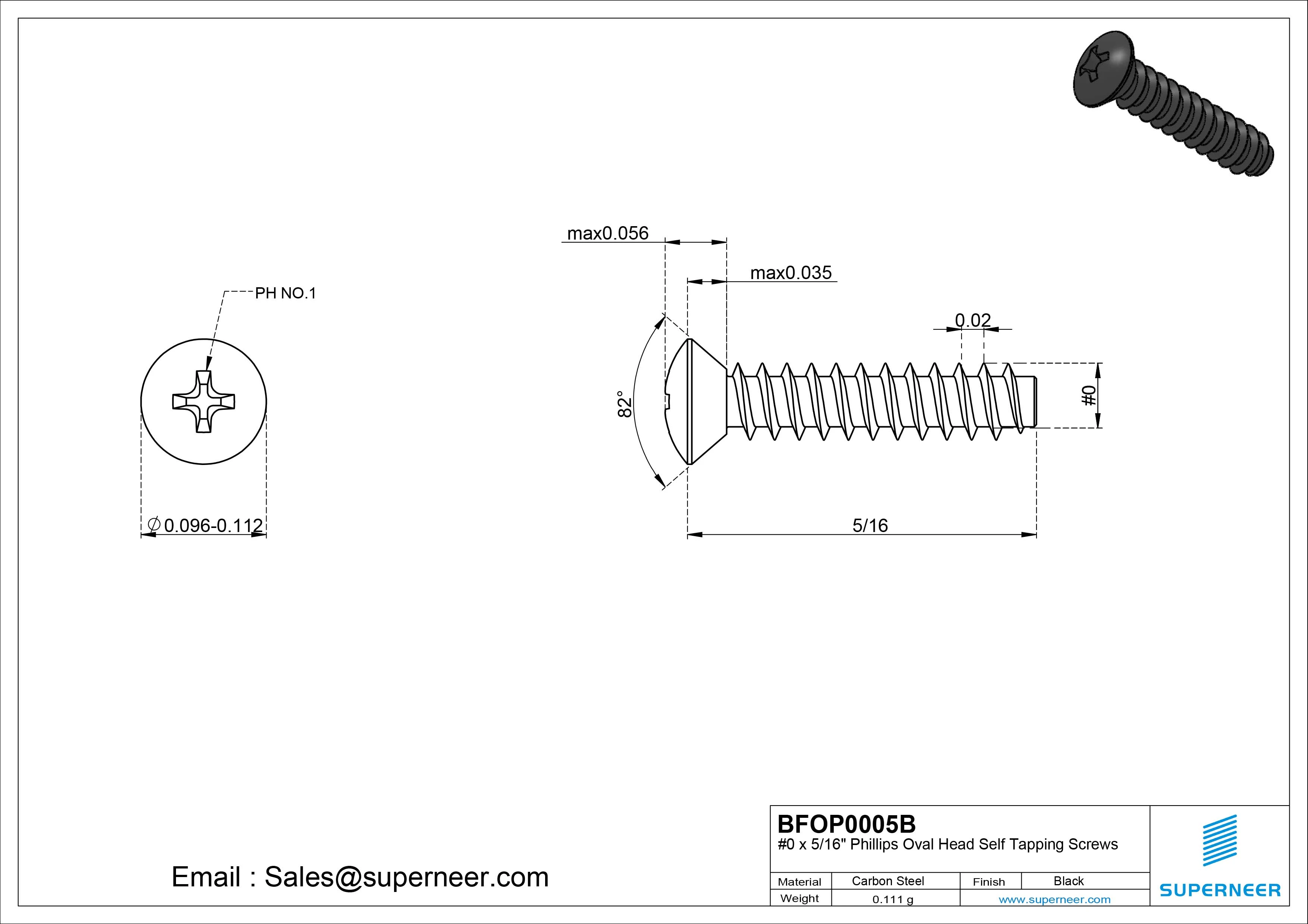 0 x 5/16" Phillips Oval Head Self Tapping Screws Steel Black Zinc Plated