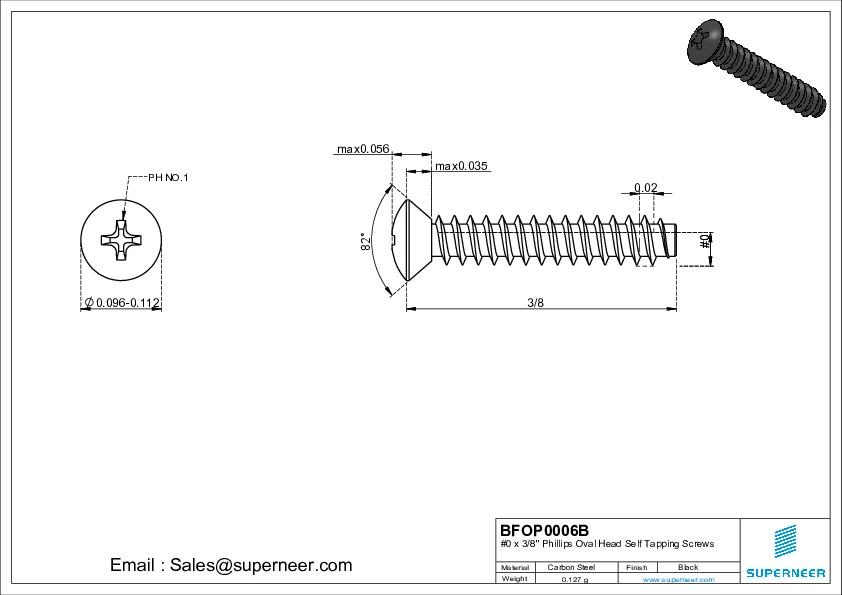 0 x 3/8" Phillips Oval Head Self Tapping Screws Steel Black Zinc Plated