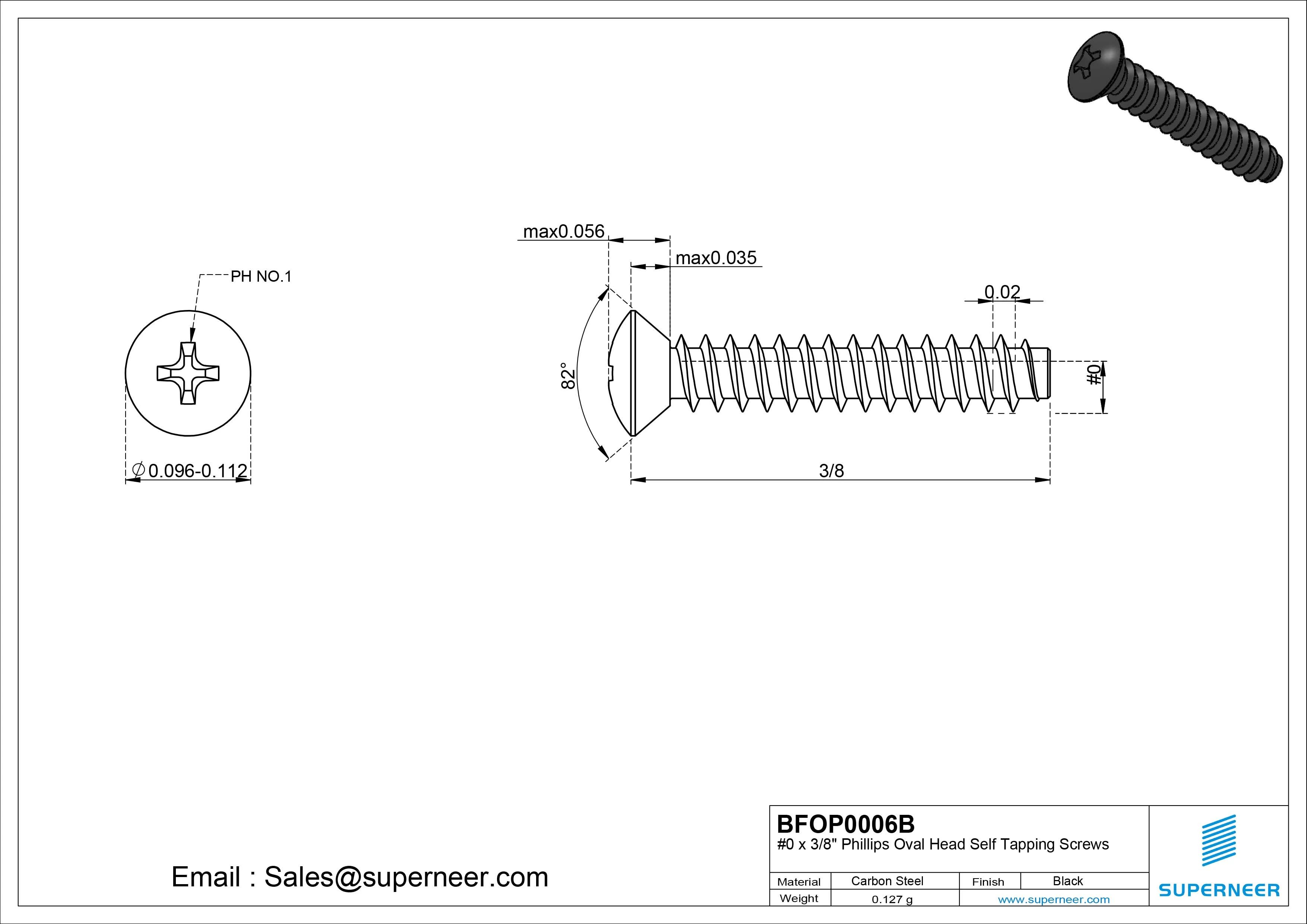 0 x 3/8" Phillips Oval Head Self Tapping Screws Steel Black Zinc Plated