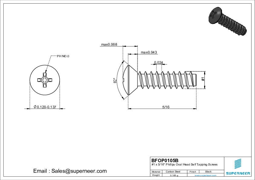 1 x 5/16" Phillips Oval Head Self Tapping Screws Steel Black Zinc Plated