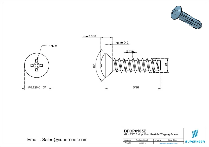 1 x 5/16" Phillips Oval Head Self Tapping Screws Steel Blue Zinc Plated