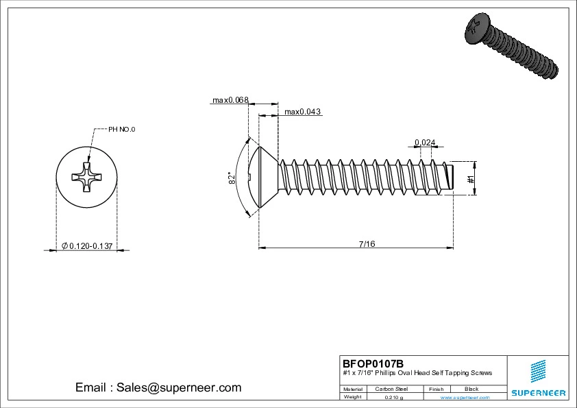 1 x 7/16" Phillips Oval Head Self Tapping Screws Steel Black Zinc Plated