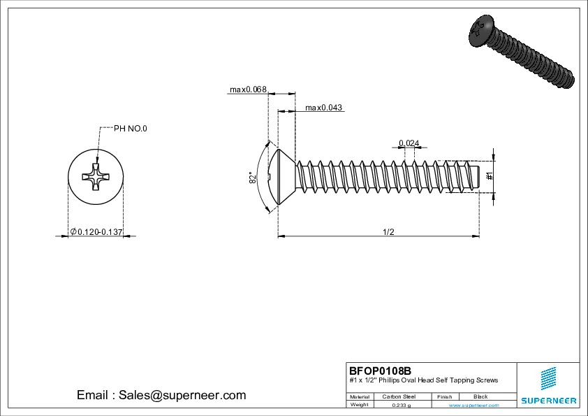 1 x 1/2" Phillips Oval Head Self Tapping Screws Steel Black Zinc Plated