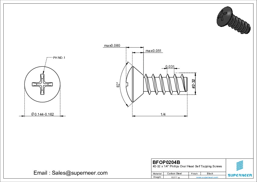 2-32 x 1/4" Phillips Oval Head Self Tapping Screws Steel Black Zinc Plated