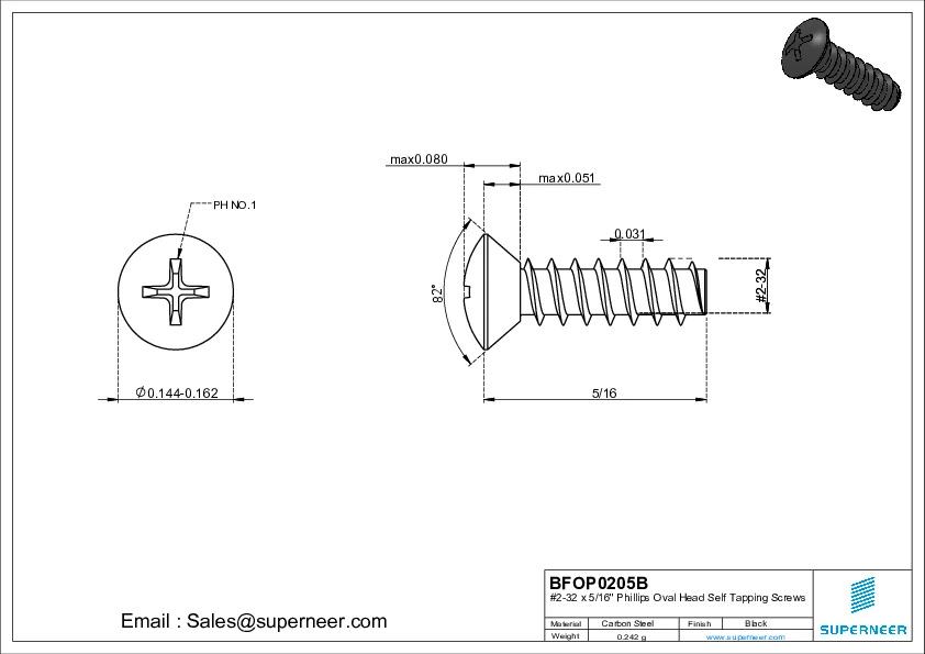 2-32 x 5/16" Phillips Oval Head Self Tapping Screws Steel Black Zinc Plated