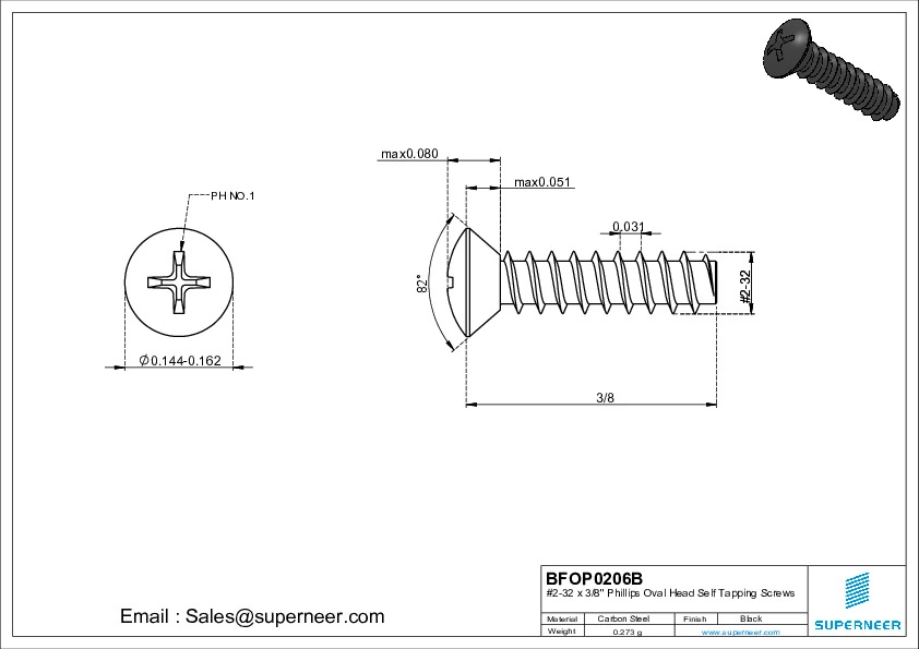 2-32 x 3/8" Phillips Oval Head Self Tapping Screws Steel Black Zinc Plated