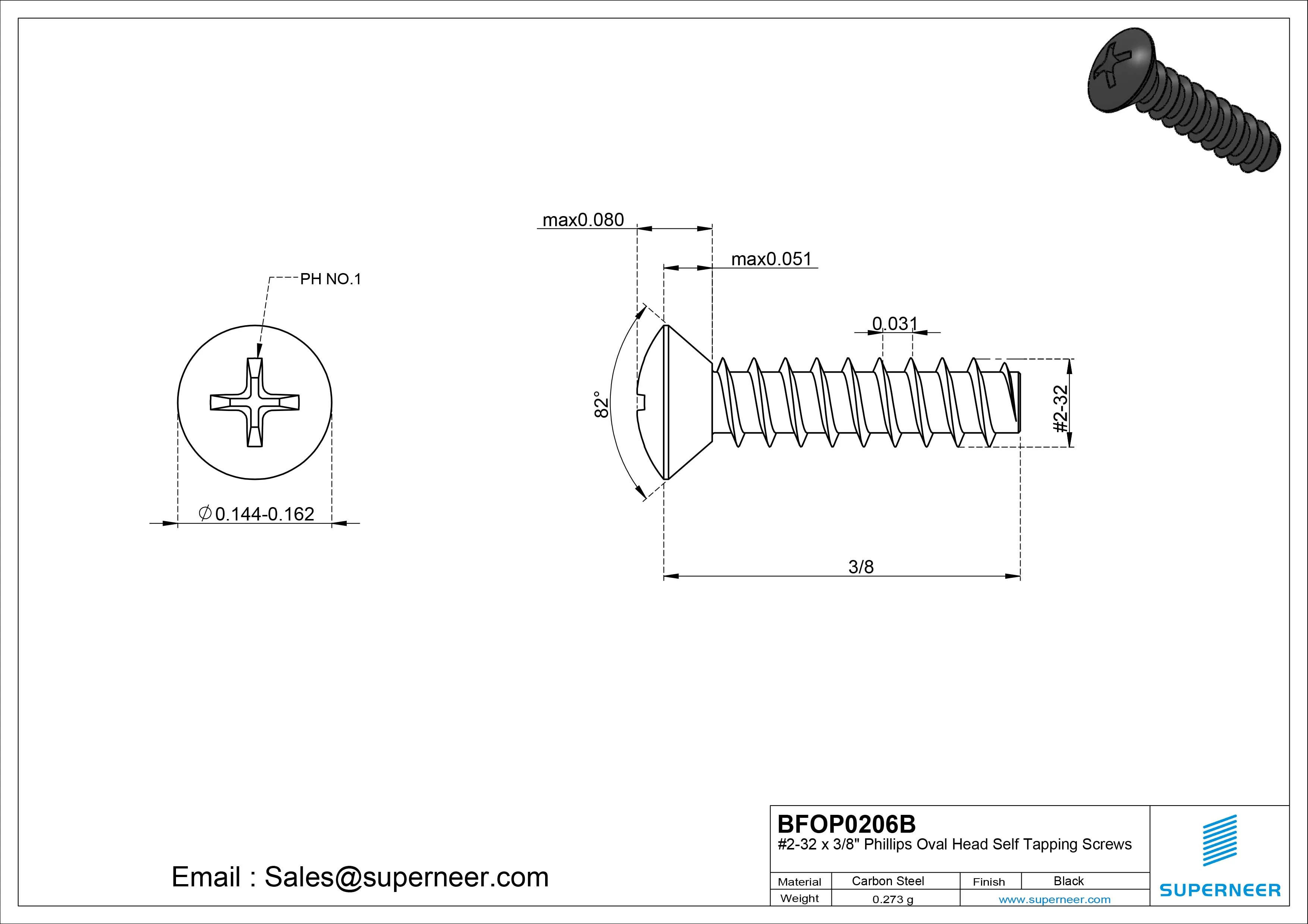 2-32 x 3/8" Phillips Oval Head Self Tapping Screws Steel Black Zinc Plated