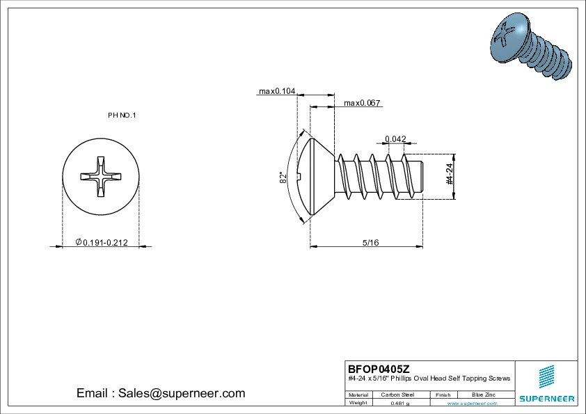 4-24 x 5/16" Phillips Oval Head Self Tapping Screws Steel Blue Zinc Plated