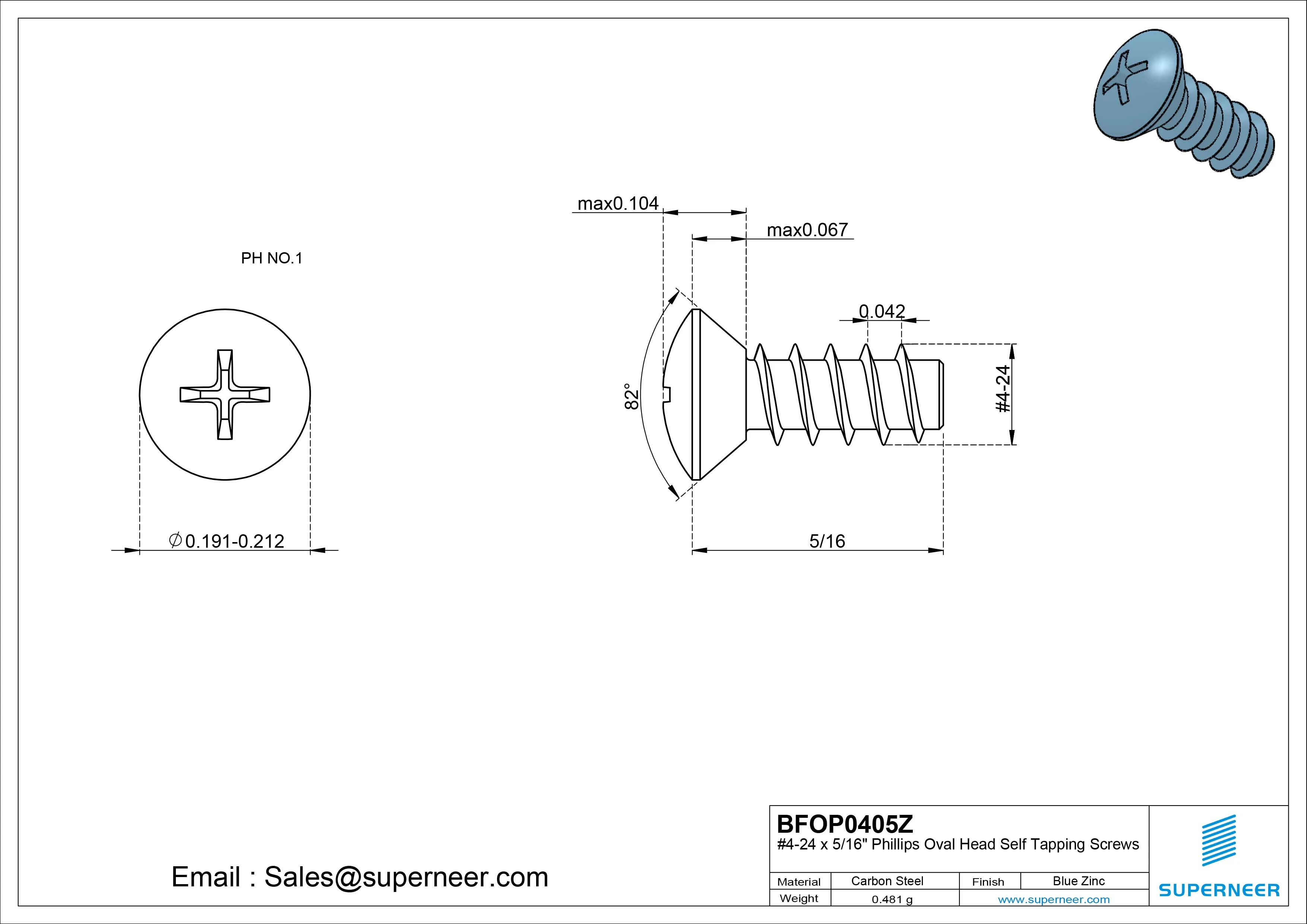 4-24 x 5/16" Phillips Oval Head Self Tapping Screws Steel Blue Zinc Plated