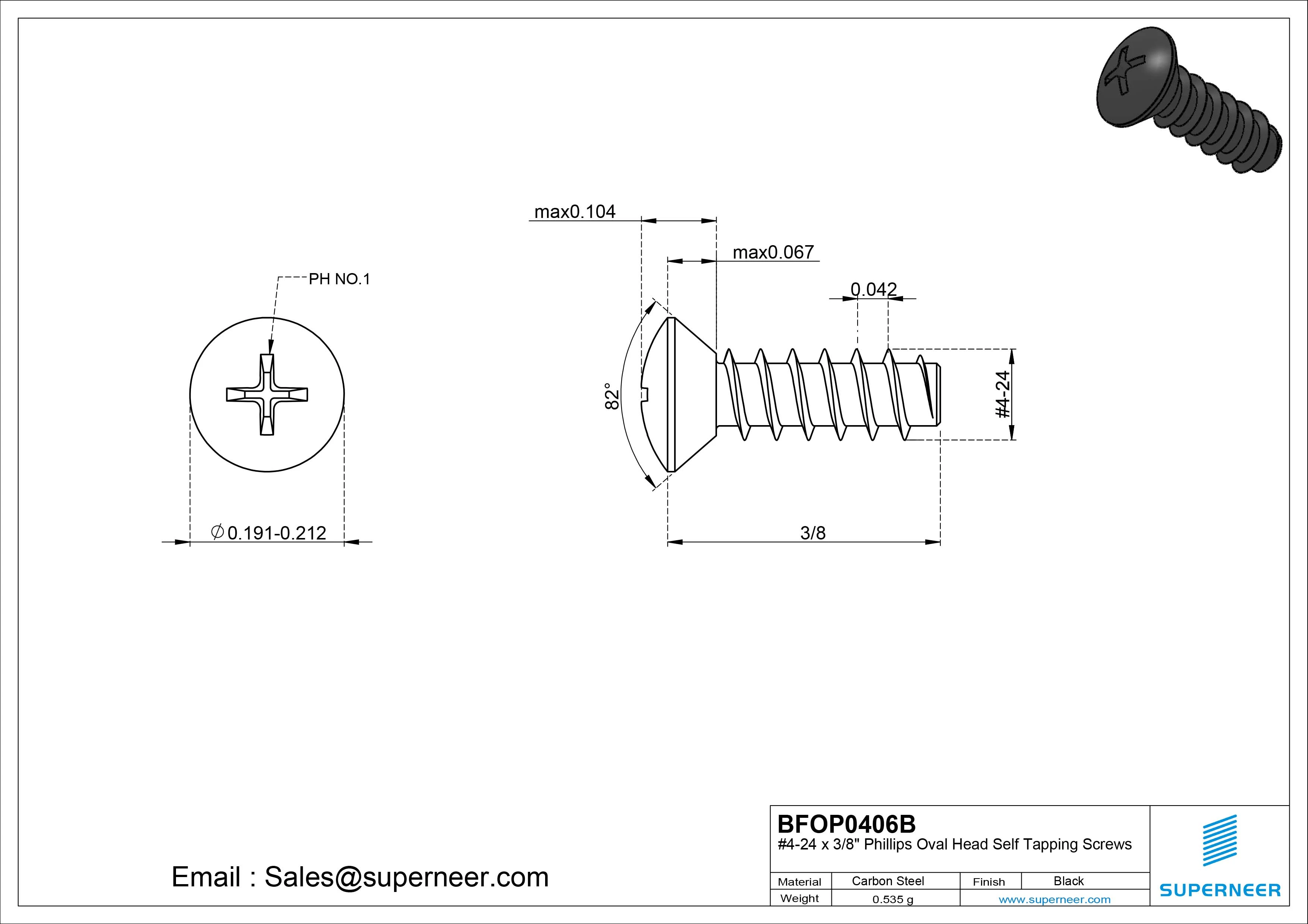 4-24 x 3/8" Phillips Oval Head Self Tapping Screws Steel Black Zinc Plated