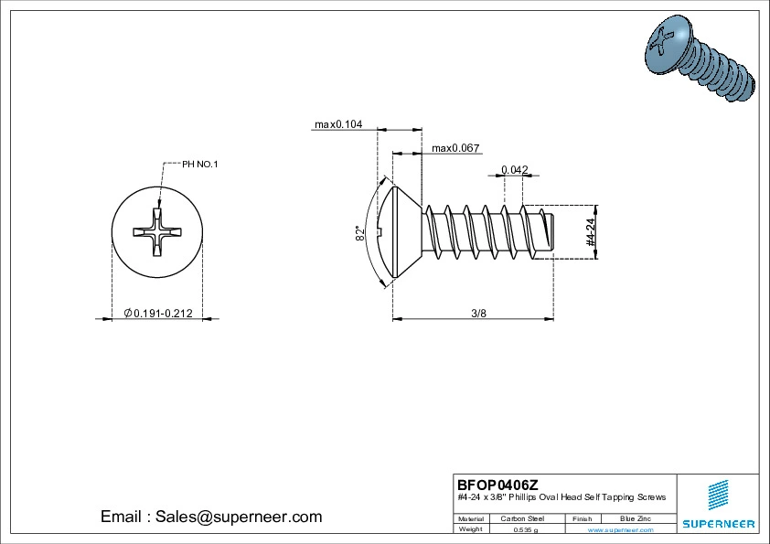 4-24 x 3/8" Phillips Oval Head Self Tapping Screws Steel Blue Zinc Plated