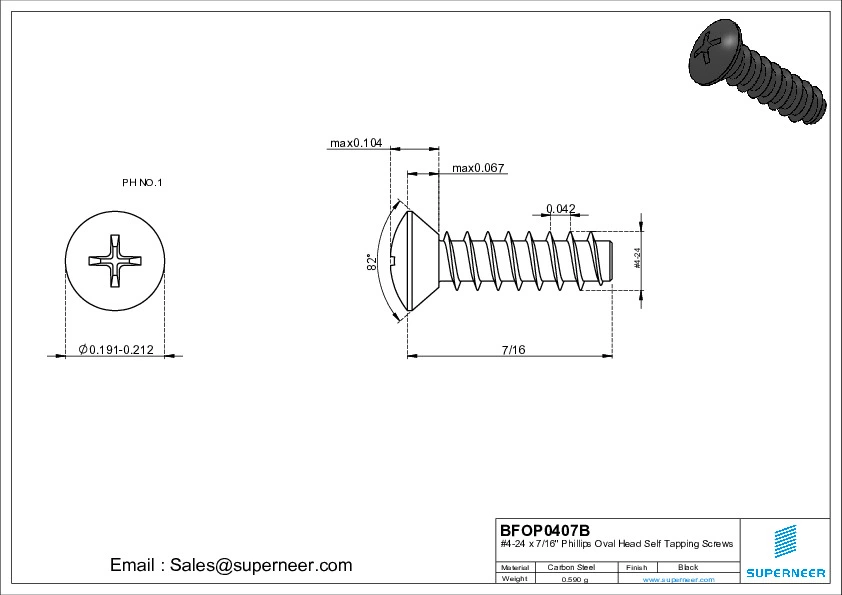 4-24 x 7/16" Phillips Oval Head Self Tapping Screws Steel Black Zinc Plated