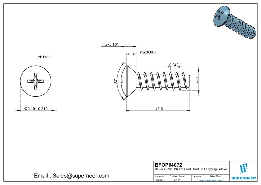 4-24 x 7/16" Phillips Oval Head Self Tapping Screws Steel Blue Zinc Plated