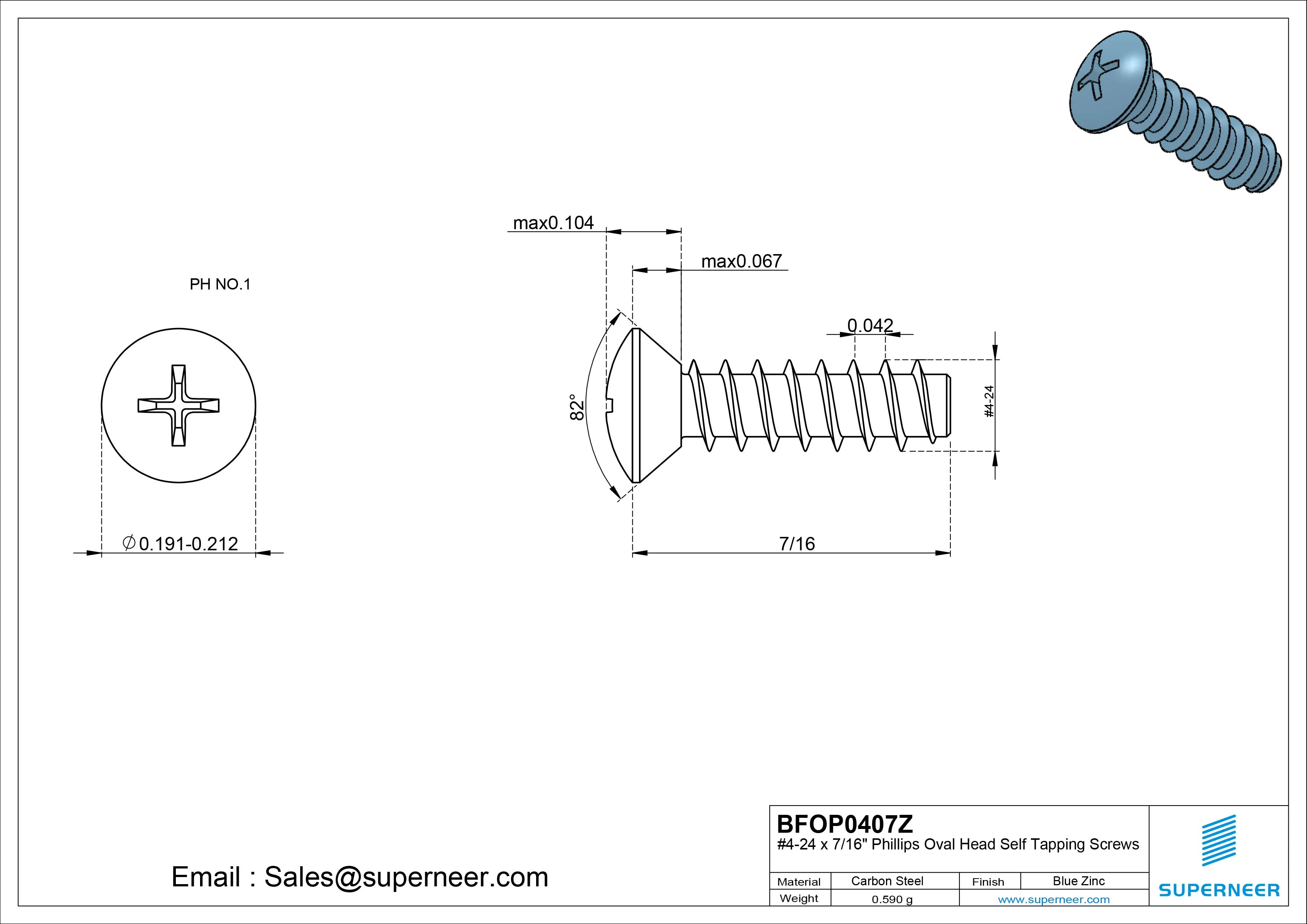 4-24 x 7/16" Phillips Oval Head Self Tapping Screws Steel Blue Zinc Plated