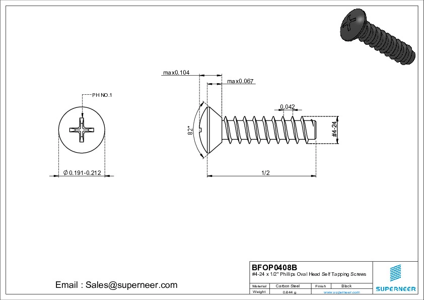 4-24 x 1/2" Phillips Oval Head Self Tapping Screws Steel Black Zinc Plated