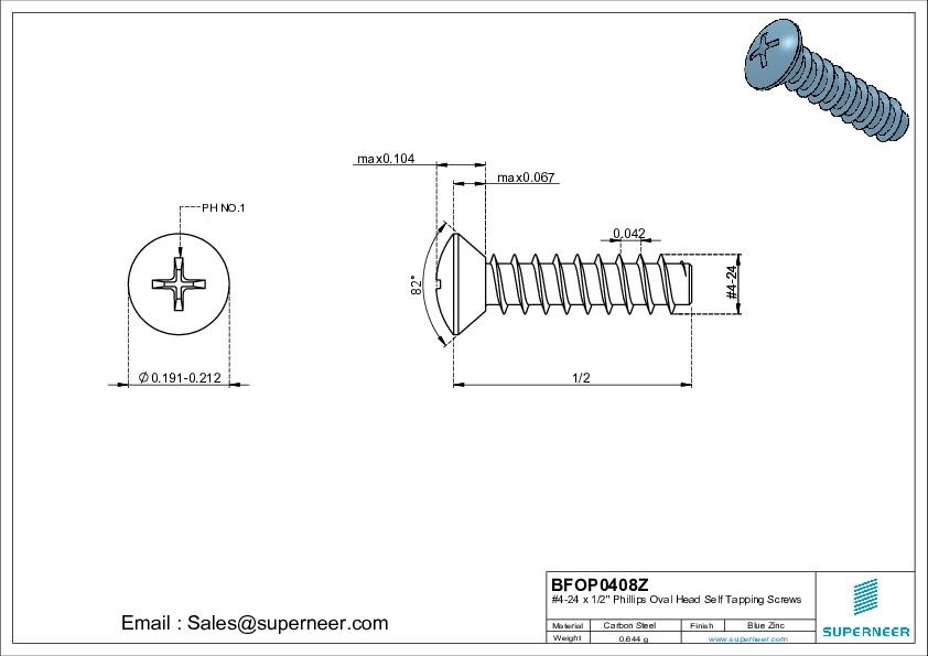 4-24 x 1/2" Phillips Oval Head Self Tapping Screws Steel Blue Zinc Plated