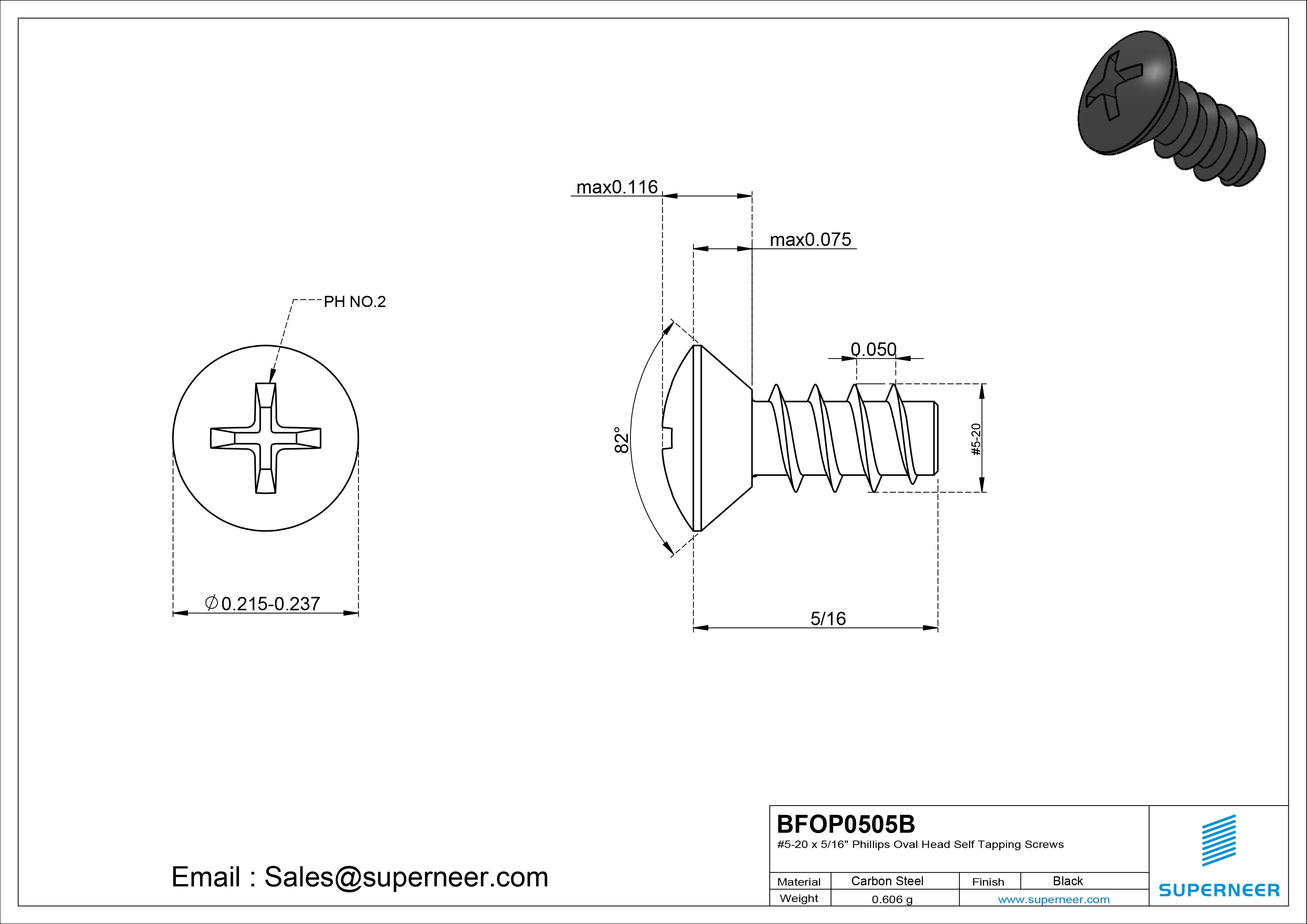 5-20 x 5/16" Phillips Oval Head Self Tapping Screws Steel Black Zinc Plated