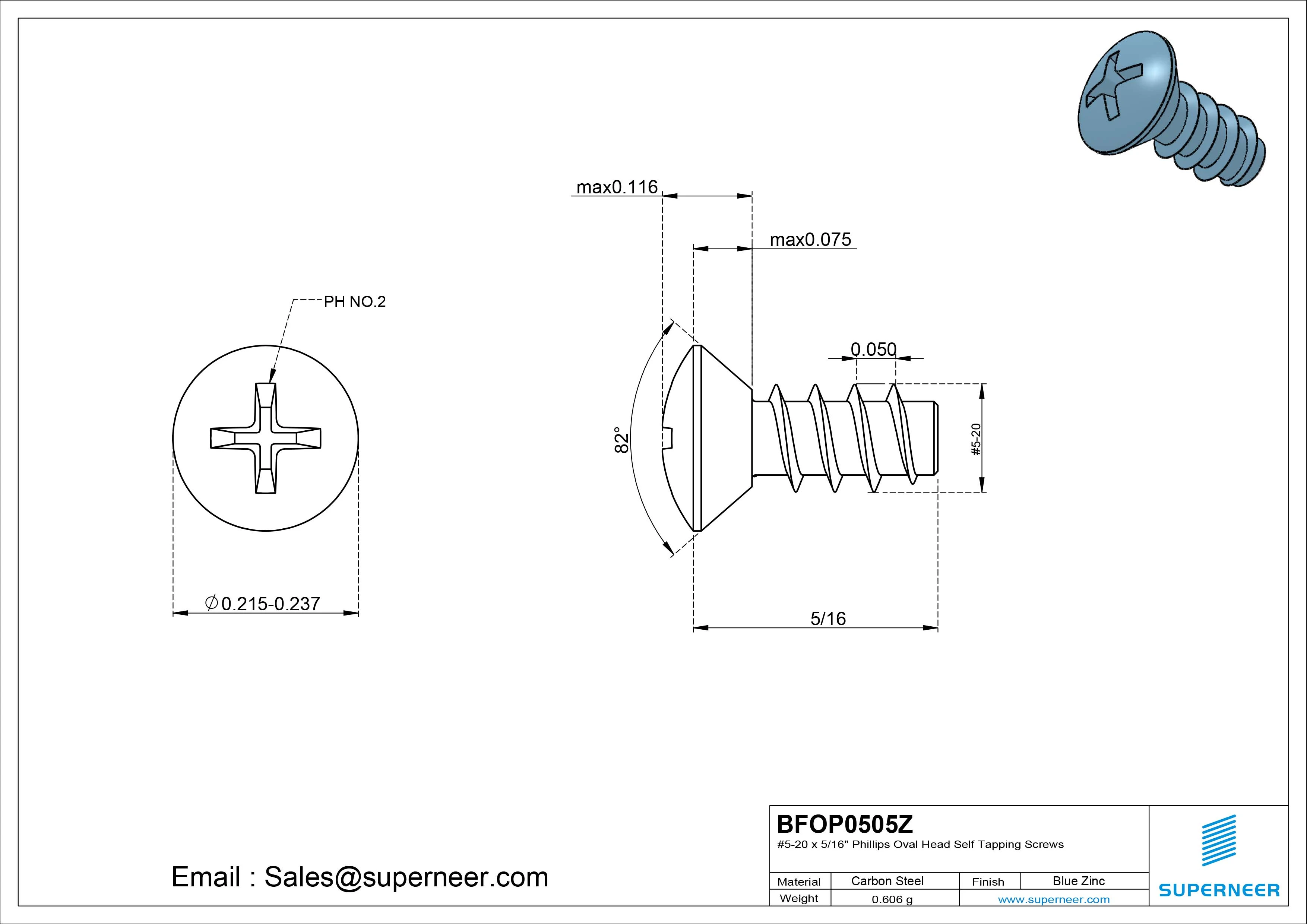 5-20 x 5/16" Phillips Oval Head Self Tapping Screws Steel Blue Zinc Plated