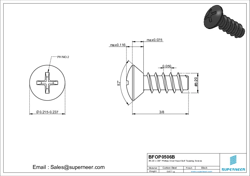 5-20 x 3/8" Phillips Oval Head Self Tapping Screws Steel Black Zinc Plated