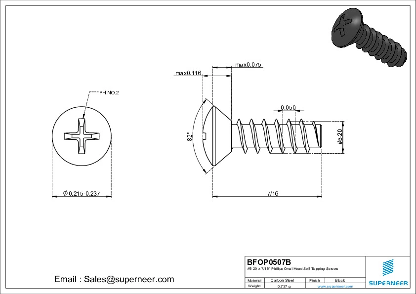 5-20 x 7/16" Phillips Oval Head Self Tapping Screws Steel Black Zinc Plated