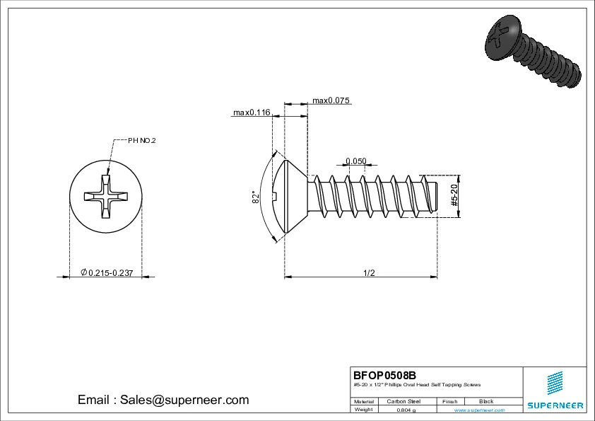 5-20 x 1/2" Phillips Oval Head Self Tapping Screws Steel Black Zinc Plated