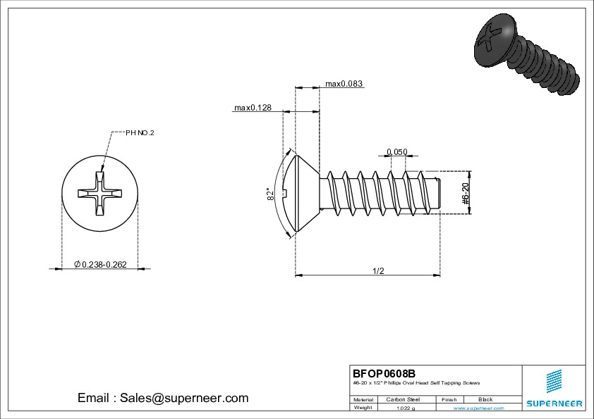 6-20 x 1/2" Phillips Oval Head Self Tapping Screws Steel Black Zinc Plated