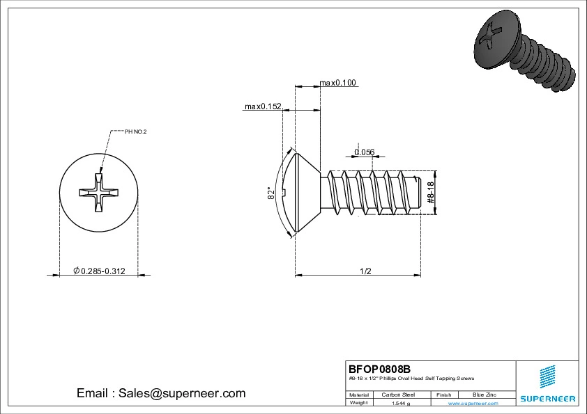 8-18 x 1/2" Phillips Oval Head Self Tapping Screws Steel Black Zinc Plated