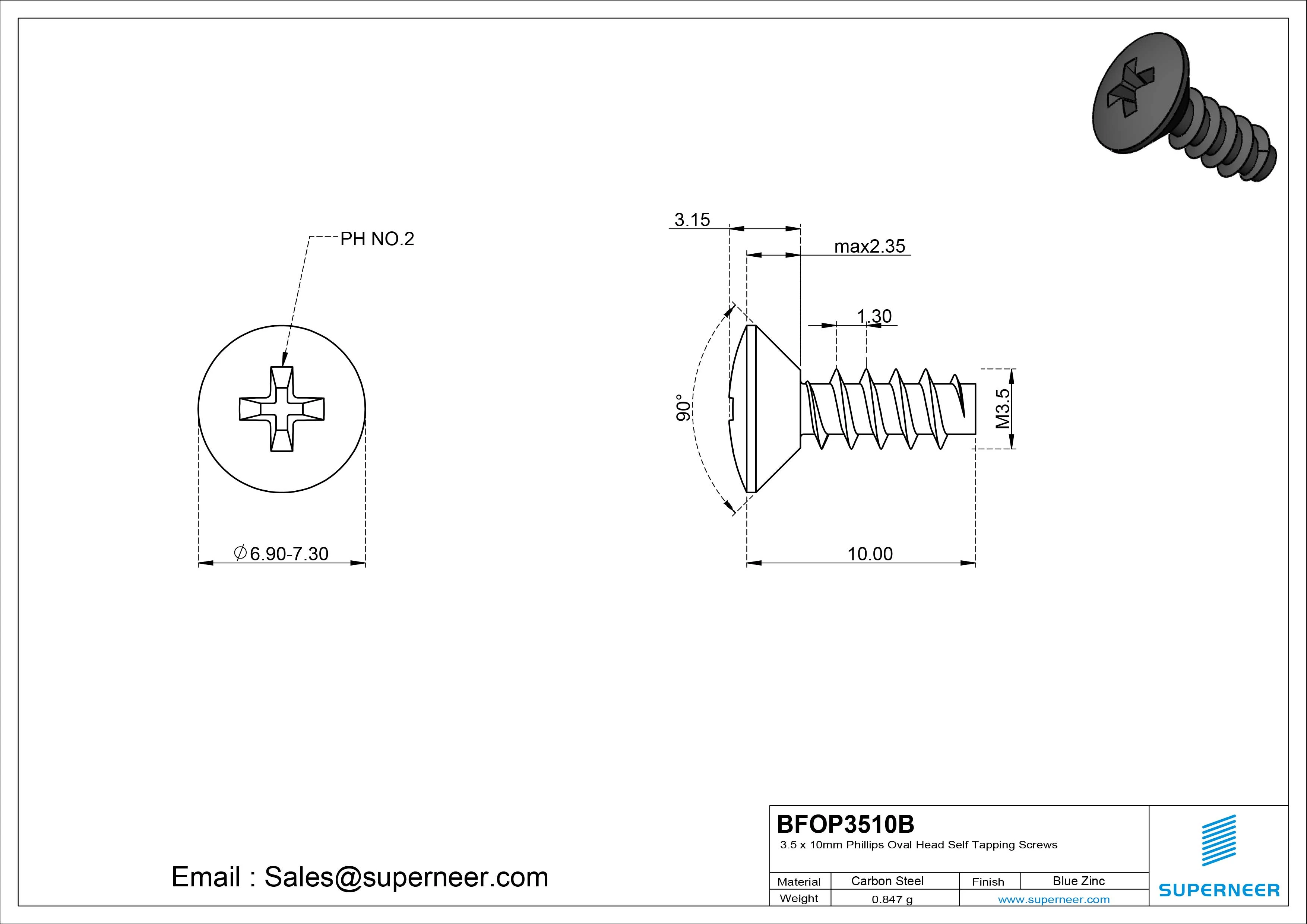 3.5 x 10mm Phillips Oval Head Self Tapping Screws Steel Black Zinc Plated