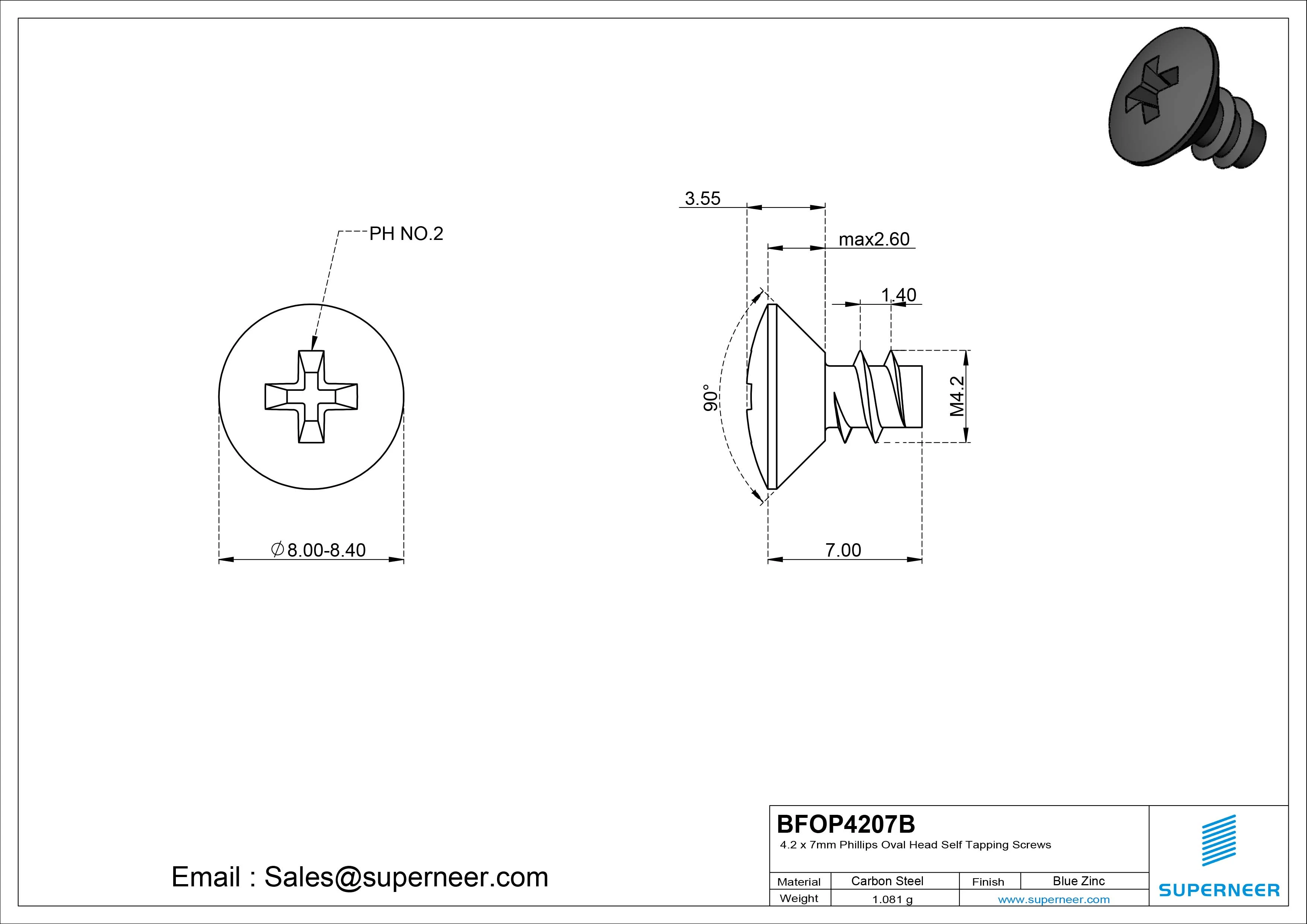 4.2 x 7mm Phillips Oval Head Self Tapping Screws Steel Black Zinc Plated