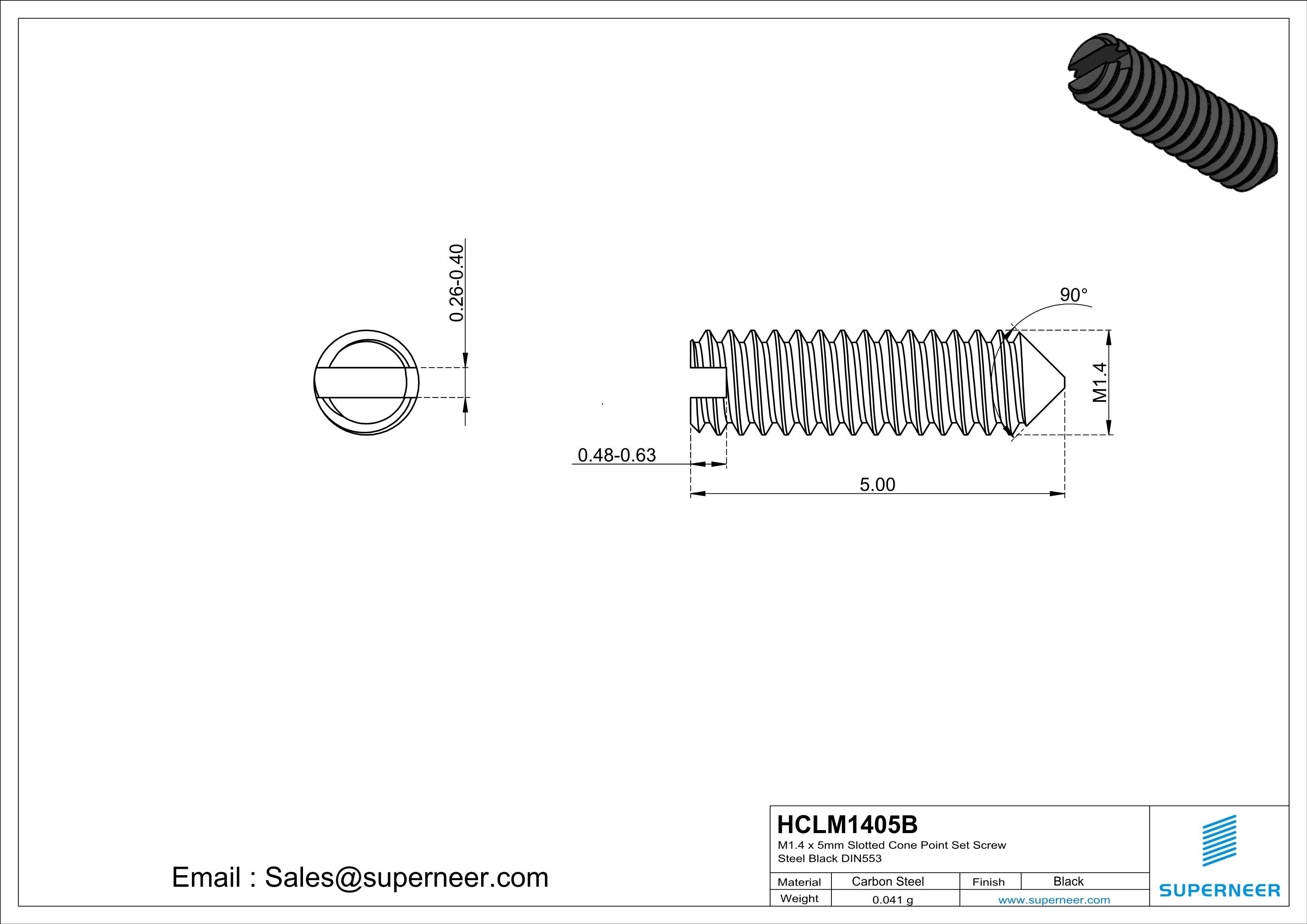 M1.4 x 5mm Slotted Cone Point Set Screw Steel Black DIN553