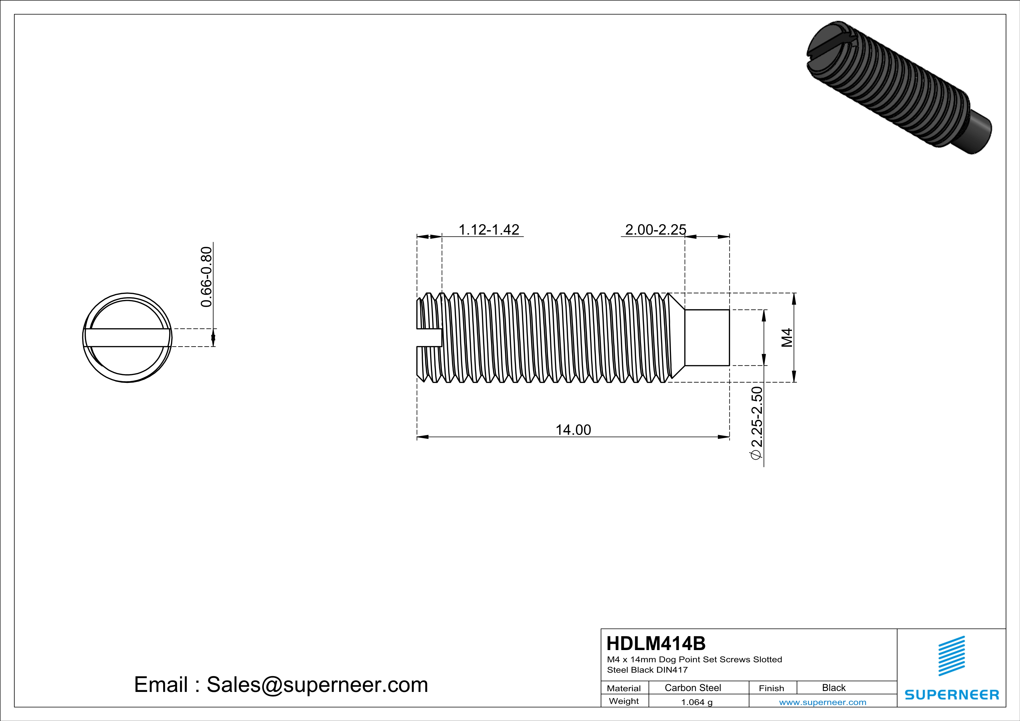 M4 x 14mm Dog Point Set Screws Slotted Steel Black DIN417