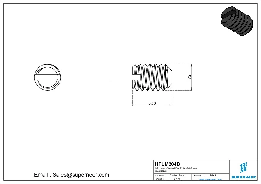 M2 x 4mm Slotted Flat Point Set Screw Steel Black 