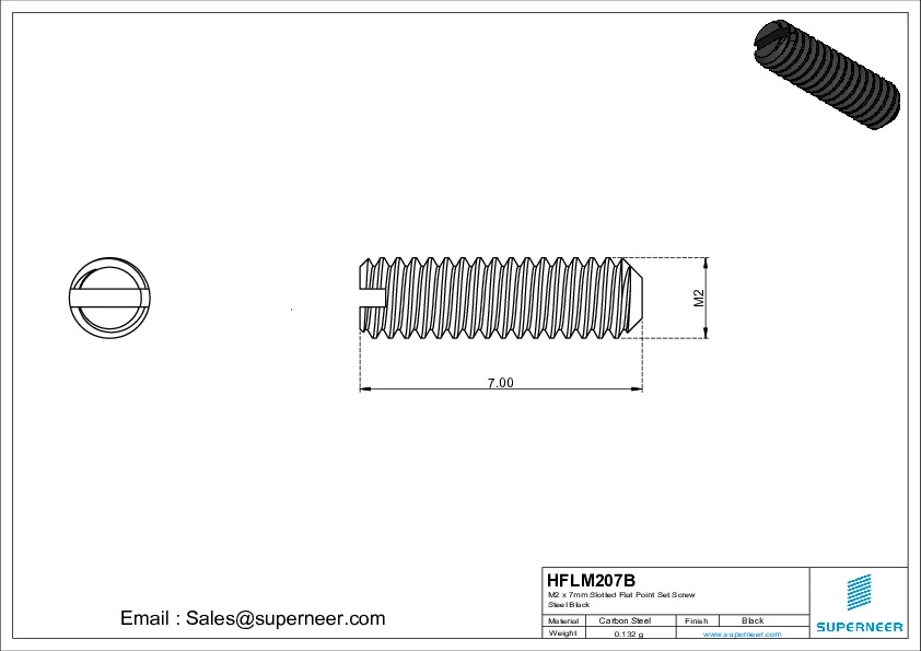 M2 x 7mm Slotted Flat Point Set Screw Steel Black 