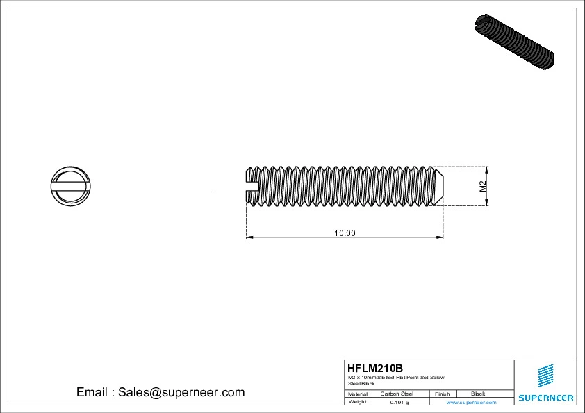 M2 x 10mm Slotted Flat Point Set Screw Steel Black 