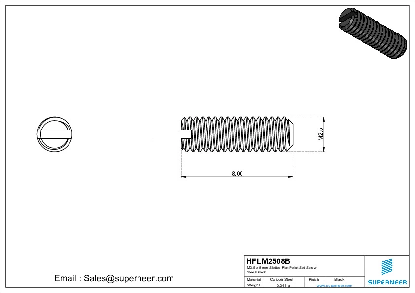 M2 x 8mm Slotted Flat Point Set Screw Steel Black 