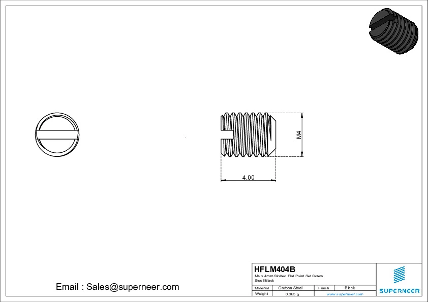 M4 x 4mm Slotted Flat Point Set Screw Steel Black