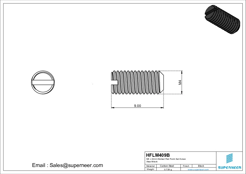 M4 x 9mm Slotted Flat Point Set Screw Steel Black 