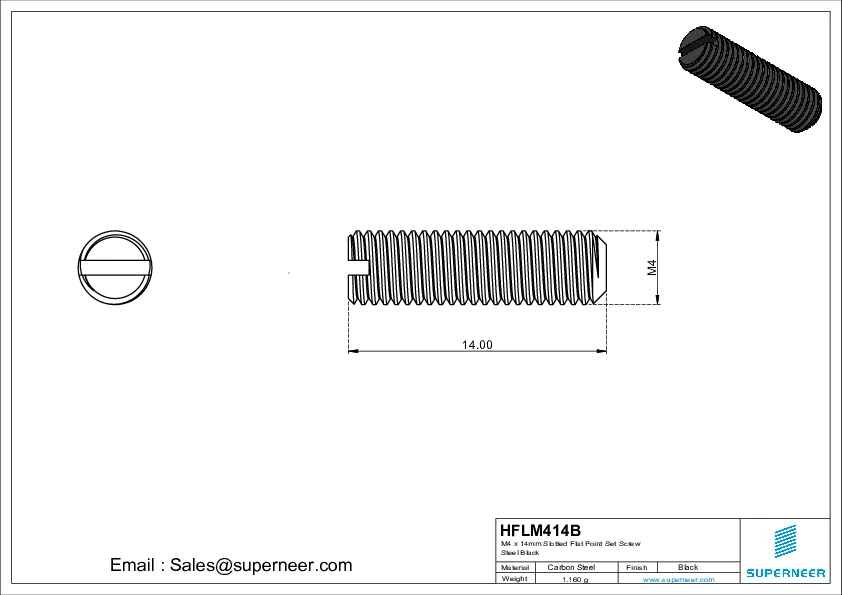 M4 x 14mm Slotted Flat Point Set Screw Steel Black 