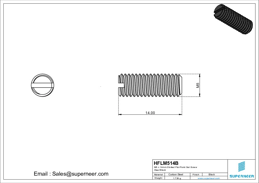 M5 x 14mm Slotted Flat Point Set Screw Steel Black 