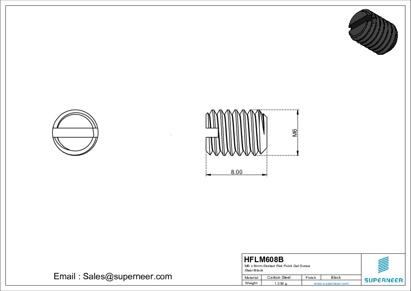 M5 x 8mm Slotted Flat Point Set Screw Steel Black 