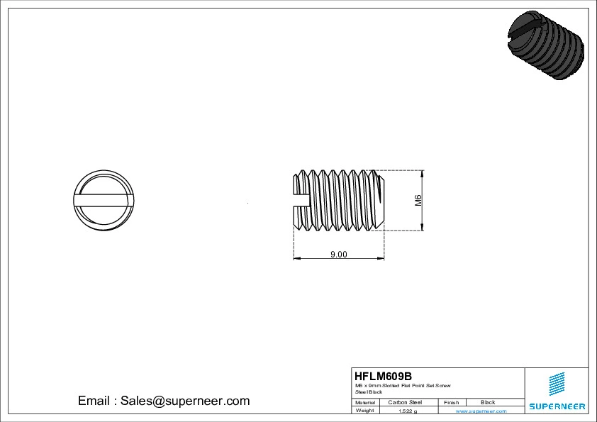 M5 x 9mm Slotted Flat Point Set Screw Steel Black 