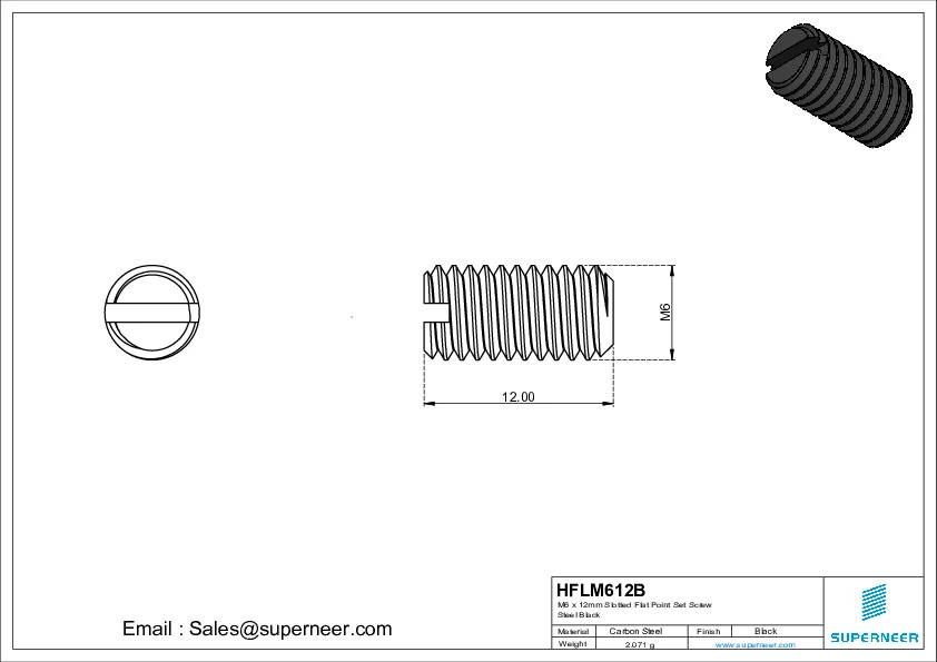 M5 x 12mm Slotted Flat Point Set Screw Steel Black 