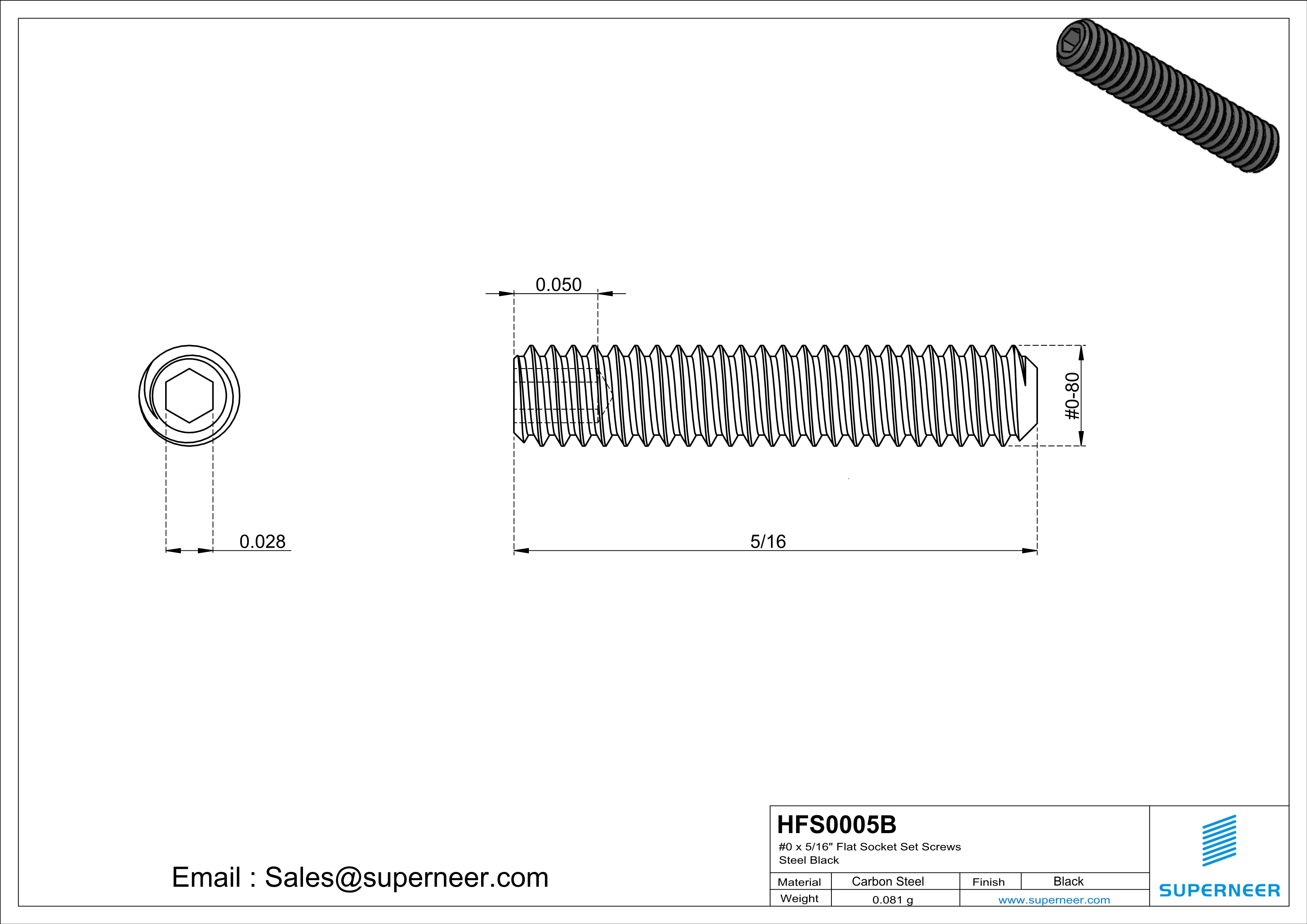 0 x 5/16" Flat Socket Set Screws Steel Black