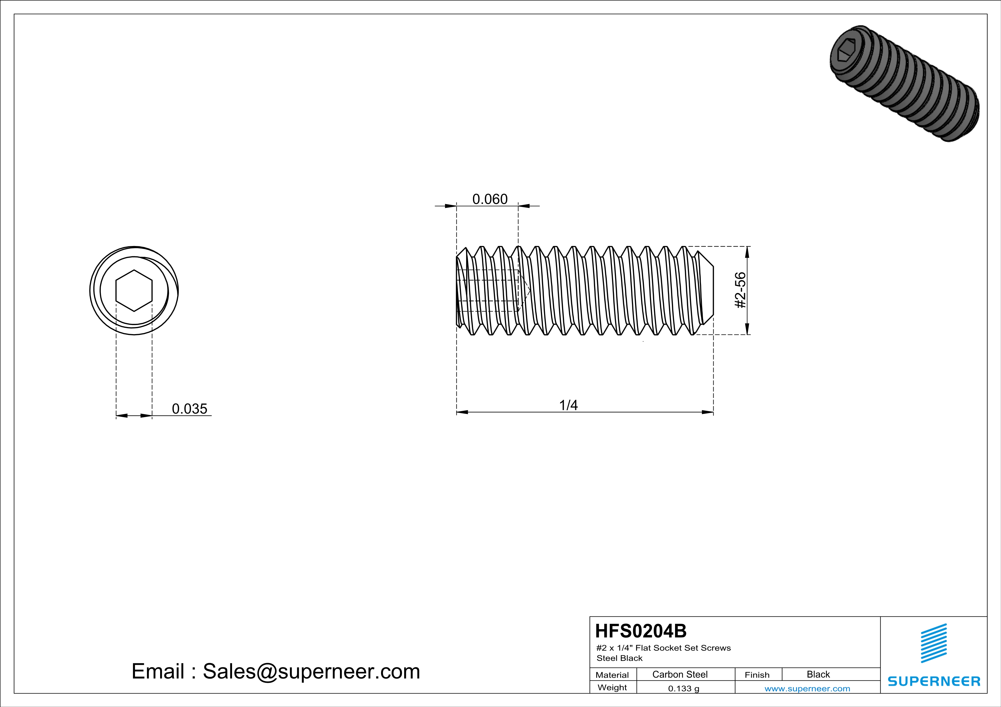 2 x 1/4" Flat Socket Set Screws Steel Black