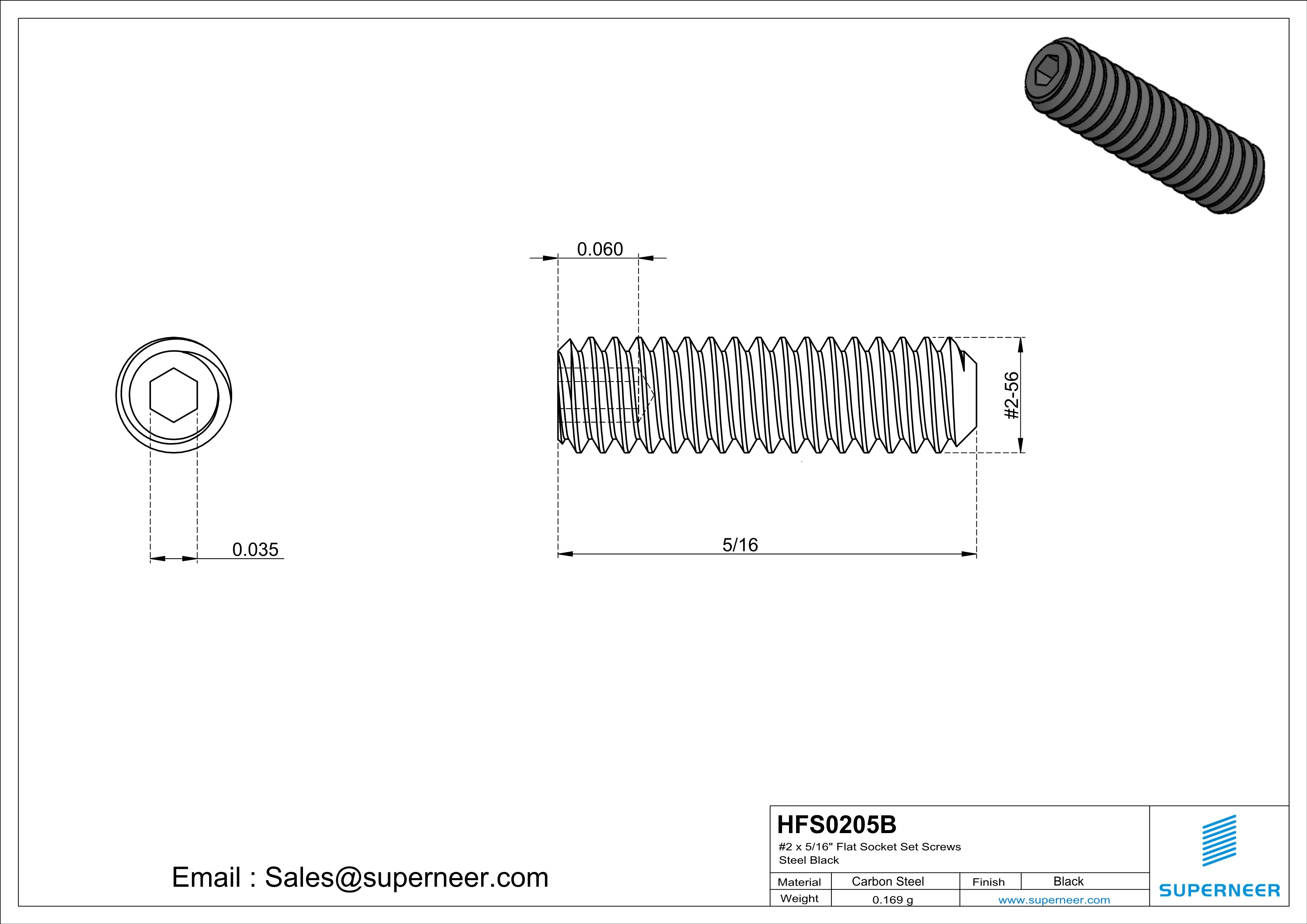 2 x 5/16" Flat Socket Set Screws Steel Black