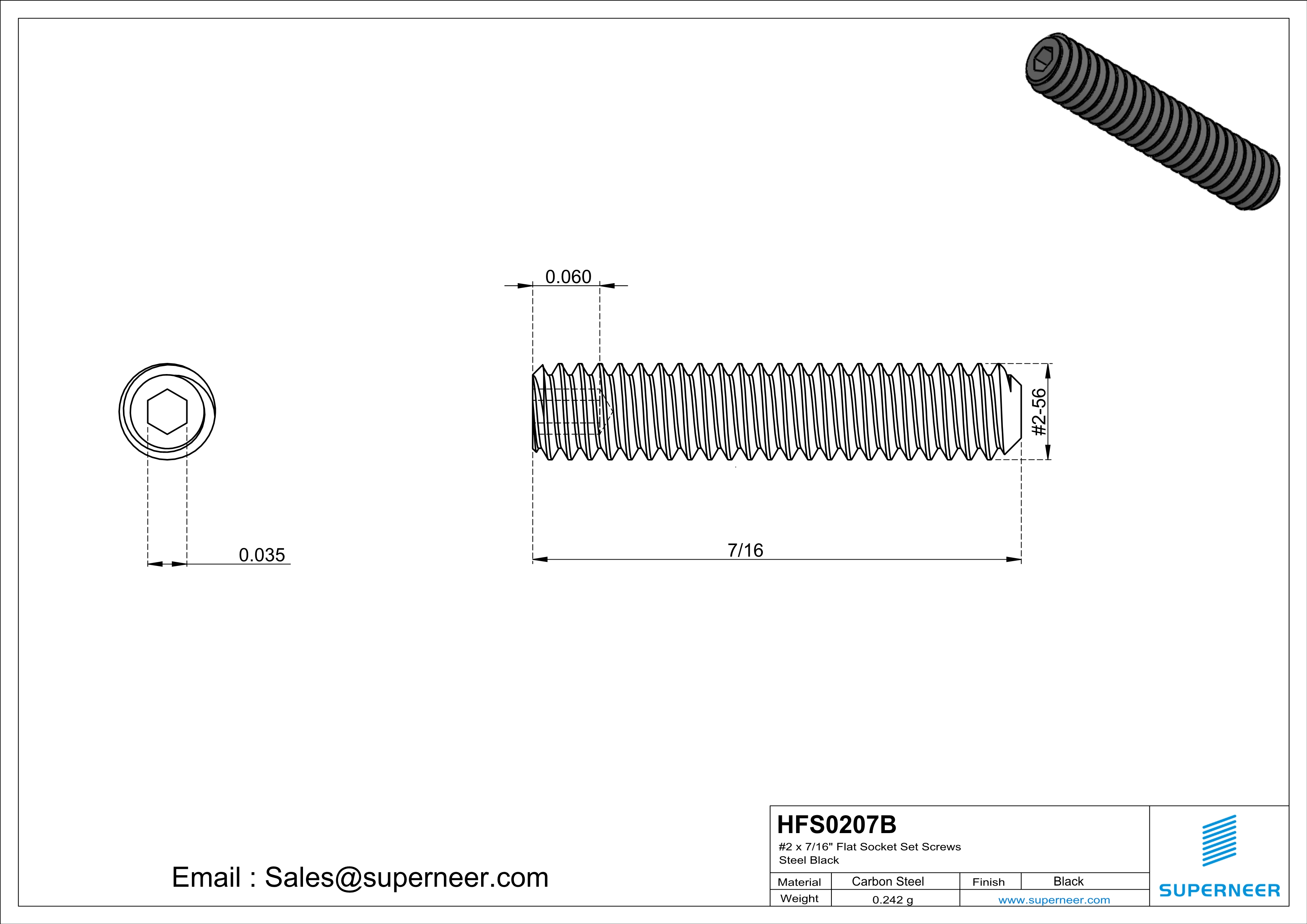 2 x 7/16" Flat Socket Set Screws Steel Black