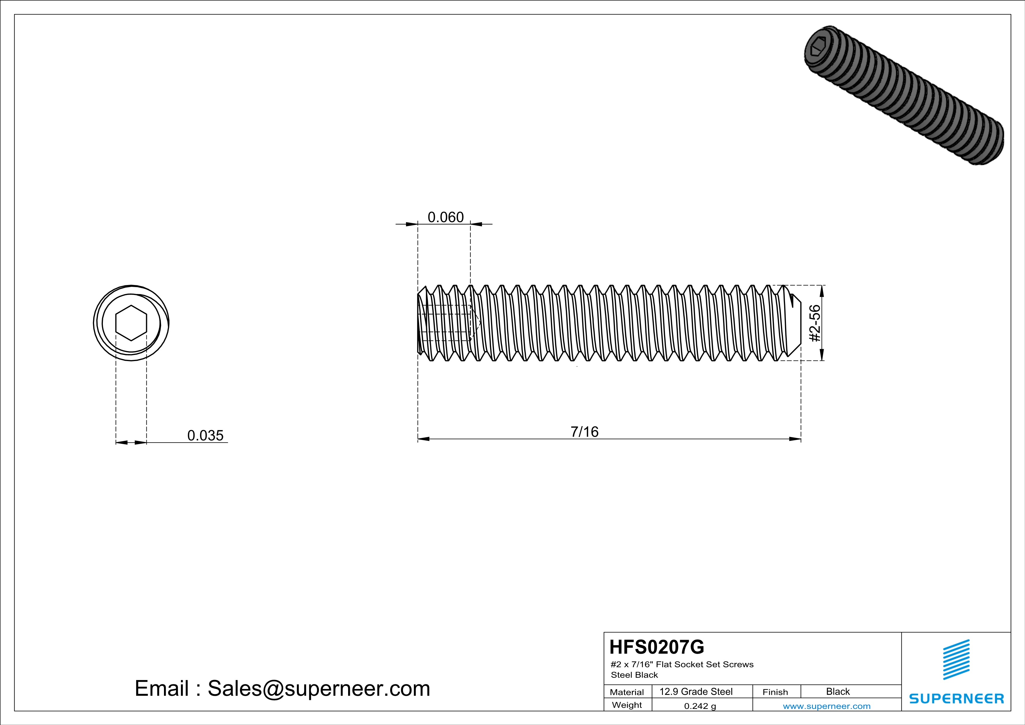 2 x 7/16" Flat Socket Set Screws 12.9 Carbon Steel Black